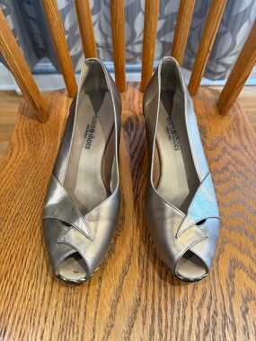 Metallic Gold-Tone Peep-Toe Pumps